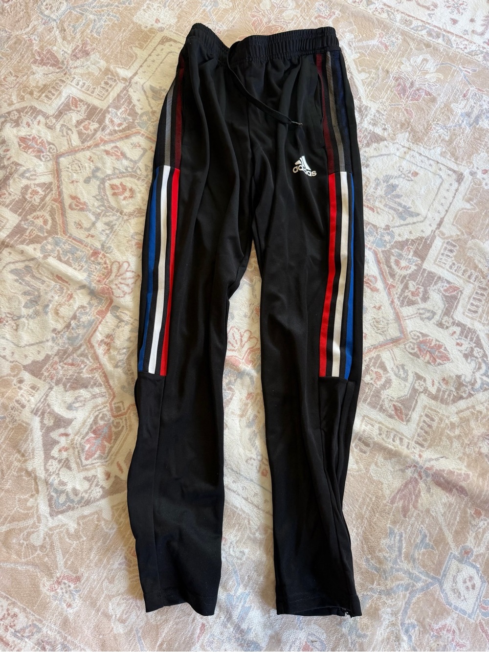 adidas women’s SMALL Red, White, Blue striped Black Athletic track pants